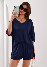 PRETTYGARDEN Womens 2 Piece Sets Oversized Vneck Half Sleeve Tops Shorts Lounge Set Casual Summer Travel Beach Outfits PRETTYGARDEN