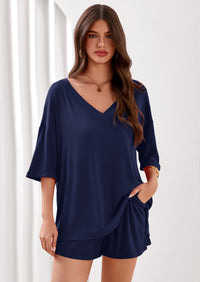 PRETTYGARDEN Womens 2 Piece Sets Oversized Vneck Half Sleeve Tops Shorts Lounge Set Casual Summer Travel Beach Outfits PRETTYGARDEN