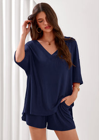 PRETTYGARDEN Womens 2 Piece Sets Oversized Vneck Half Sleeve Tops Shorts Lounge Set Casual Summer Travel Beach Outfits PRETTYGARDEN