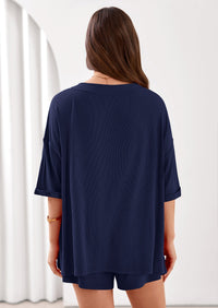 PRETTYGARDEN Womens 2 Piece Sets Oversized Vneck Half Sleeve Tops Shorts Lounge Set Casual Summer Travel Beach Outfits PRETTYGARDEN