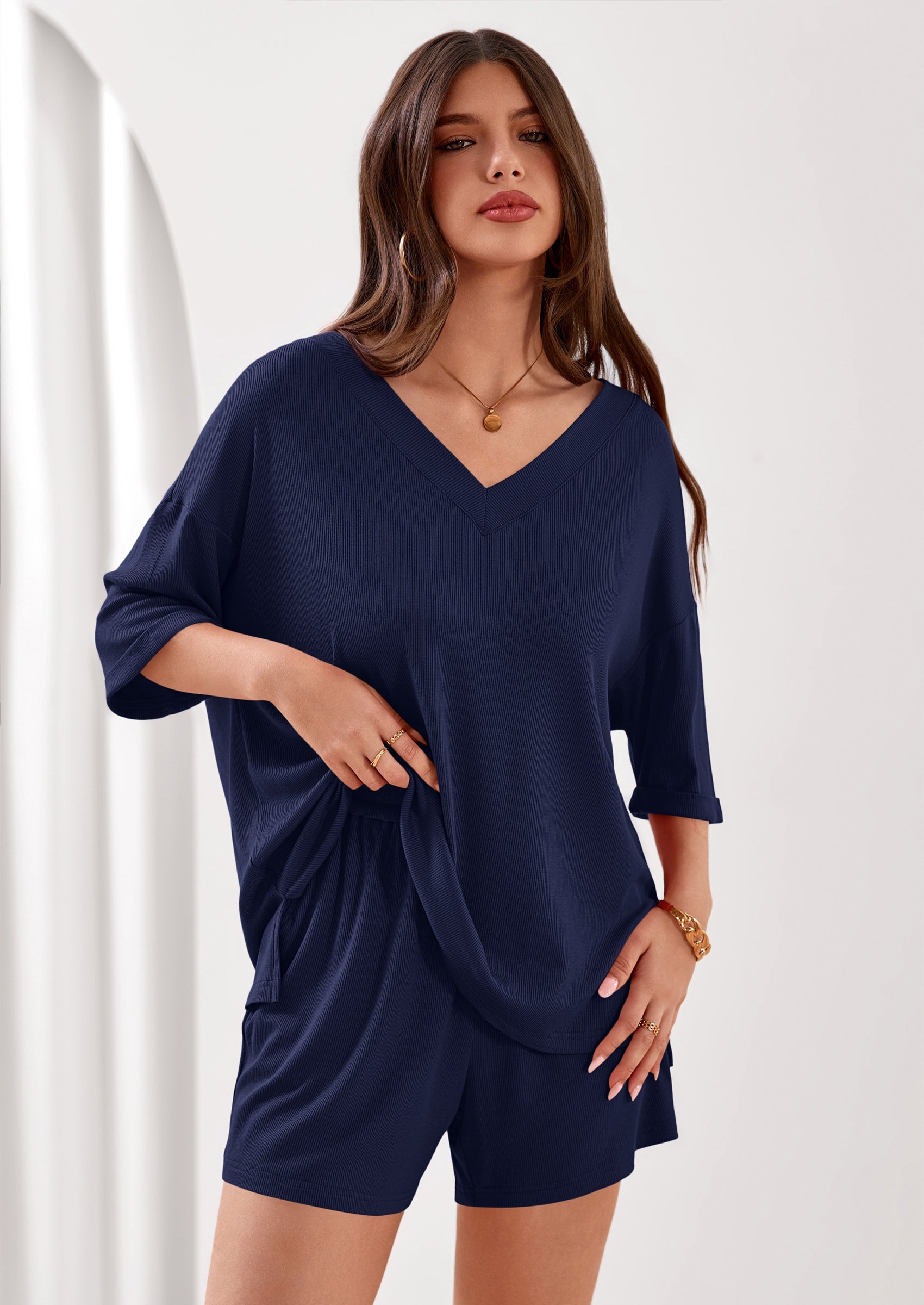 PRETTYGARDEN Womens 2 Piece Sets Oversized Vneck Half Sleeve Tops Shorts Lounge Set Casual Summer Travel Beach Outfits PRETTYGARDEN