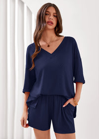 PRETTYGARDEN Womens 2 Piece Sets Oversized Vneck Half Sleeve Tops Shorts Lounge Set Casual Summer Travel Beach Outfits PRETTYGARDEN