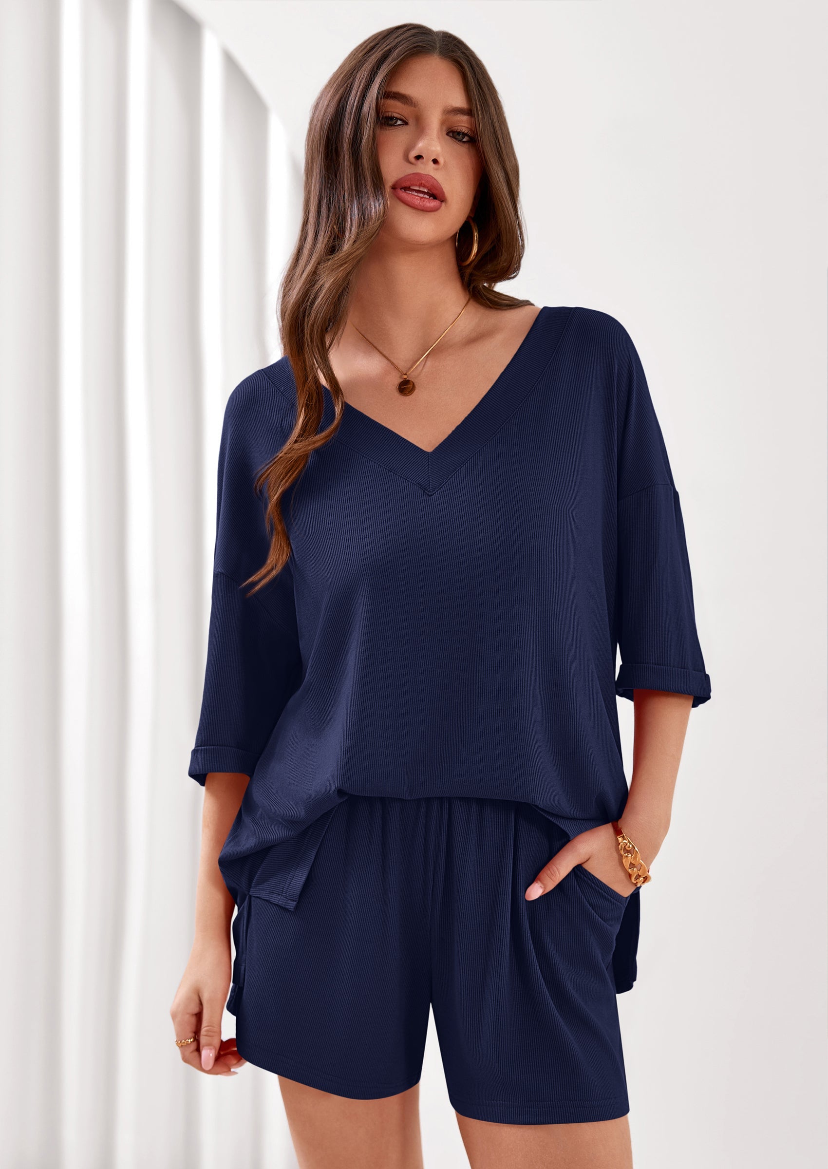 PRETTYGARDEN Womens 2 Piece Sets Oversized Vneck Half Sleeve Tops Shorts Lounge Set Casual Summer Travel Beach Outfits PRETTYGARDEN