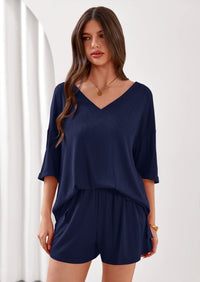 PRETTYGARDEN Womens 2 Piece Sets Oversized Vneck Half Sleeve Tops Shorts Lounge Set Casual Summer Travel Beach Outfits PRETTYGARDEN