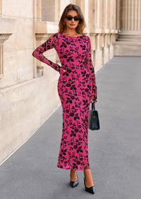 PRETTYGARDEN Women's Floral Bodycon Maxi Dress Fall Elegant Mesh Long Sleeve Formal Wedding Guest Cocktail Dresses