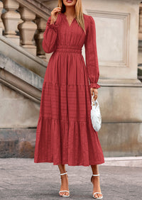 PRETTYGARDEN Women's Fall Wedding Guest Dresses Long Sleeve V Neck Flowy Elegant Holiday Party Maxi Dress with Pockets