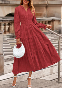 PRETTYGARDEN Women's Fall Wedding Guest Dresses Long Sleeve V Neck Flowy Elegant Holiday Party Maxi Dress with Pockets