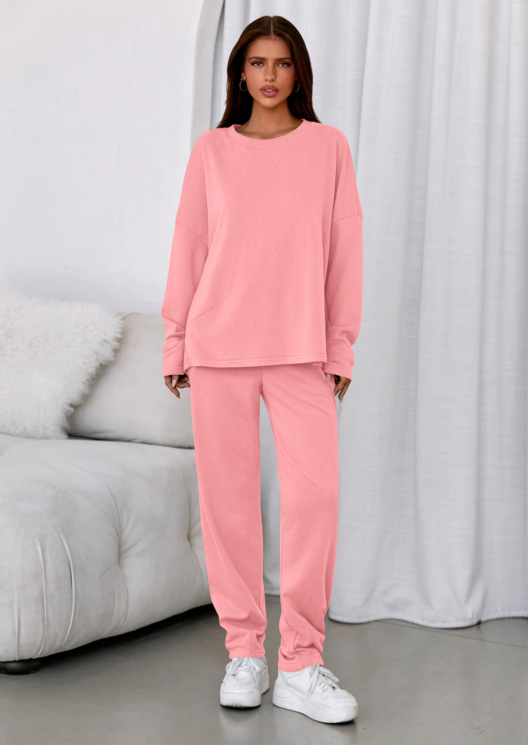 PRETTYGARDEN Womens 2 Piece Matching Lounge Sets Fall Long Sleeve Boatneck Sweatsuit Drawstring Sweatpants Pockets