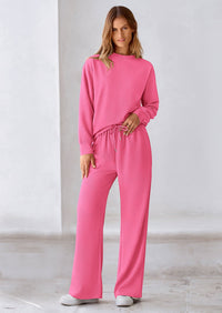 PRETTYGARDEN 2 Piece Long Sleeve Pullover Tops and Wide Leg Pants Knitted Lounge Sets PRETTYGARDEN