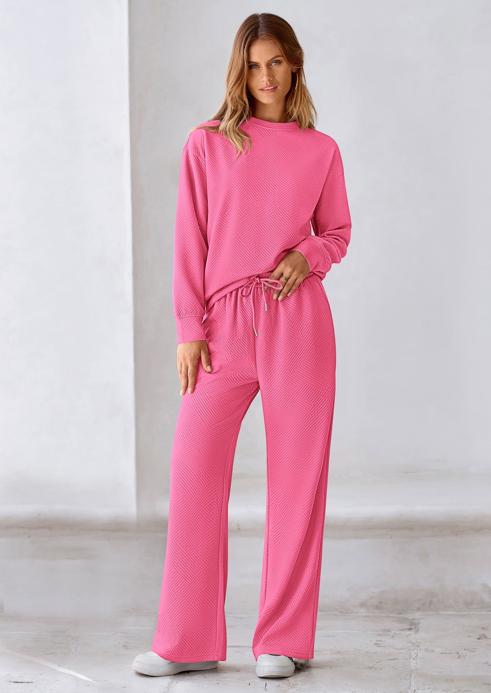 PRETTYGARDEN 2 Piece Long Sleeve Pullover Tops and Wide Leg Pants Knitted Lounge Sets PRETTYGARDEN