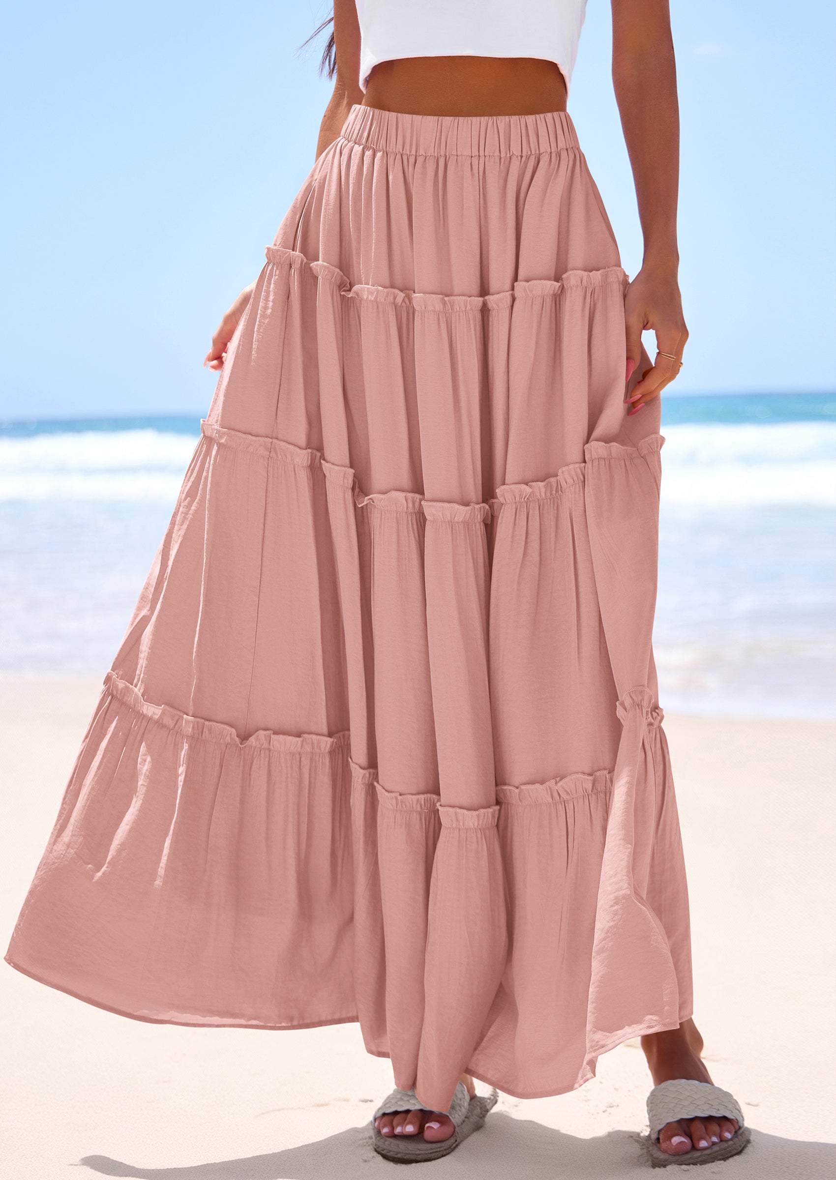 PRETTYGARDEN Women's Tiered Maxi Skirt Summer Spring Fashion 2026 High Waisted Long Flowy Casual Boho Beach Vacation Clothes PRETTYGARDEN