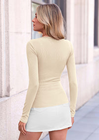 PRETTYGARDEN Womens Long Sleeve Tops Casual Fall Fashion 2026 Lace Square Neck Fitted Ribbed Knit Tee Shirts Winter Clothing