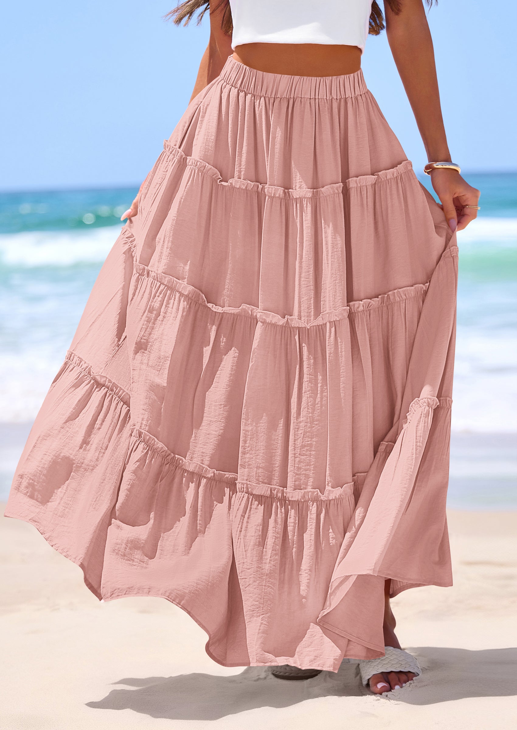 PRETTYGARDEN Women's Tiered Maxi Skirt Summer Spring Fashion 2026 High Waisted Long Flowy Casual Boho Beach Vacation Clothes PRETTYGARDEN