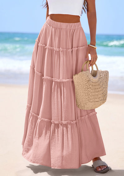 PRETTYGARDEN Women's Tiered Maxi Skirt Summer Spring Fashion 2026 High Waisted Long Flowy Casual Boho Beach Vacation Clothes PRETTYGARDEN