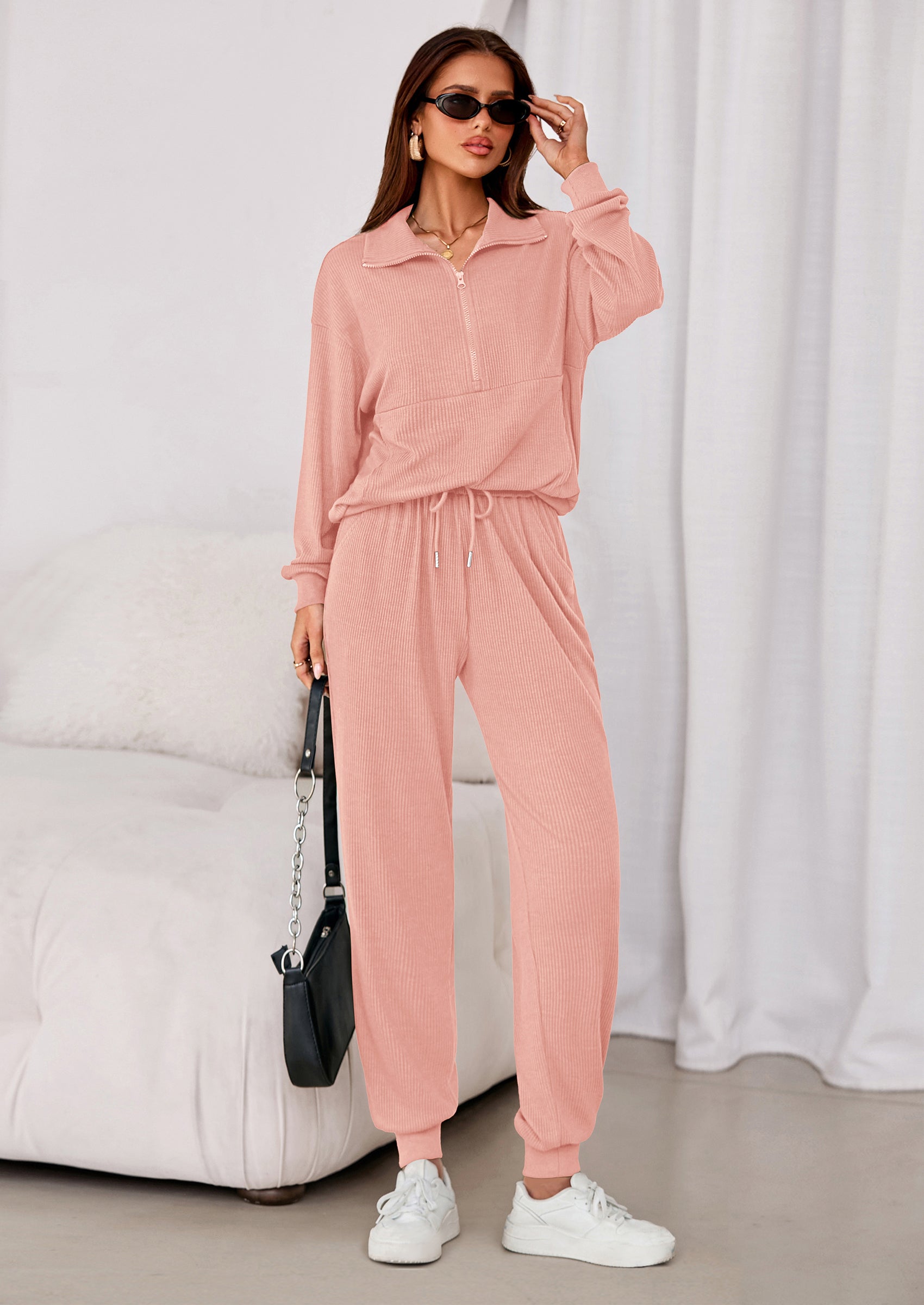 PRETTYGARDEN Women's Fall 2 Piece Lounge Sets Zip Up Sweatshirt Jogger Pants Sweat Track Suits Travel Outfit Winter Clothing