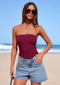 PRETTYGARDEN Women Tube Tops Strapless Going Out Crop Top Spring Fashion Y2K Summer Bandeau Shirt Beach Vacation Clothes PRETTYGARDEN