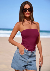 PRETTYGARDEN Women Tube Tops Strapless Going Out Crop Top Spring Fashion Y2K Summer Bandeau Shirt Beach Vacation Clothes PRETTYGARDEN