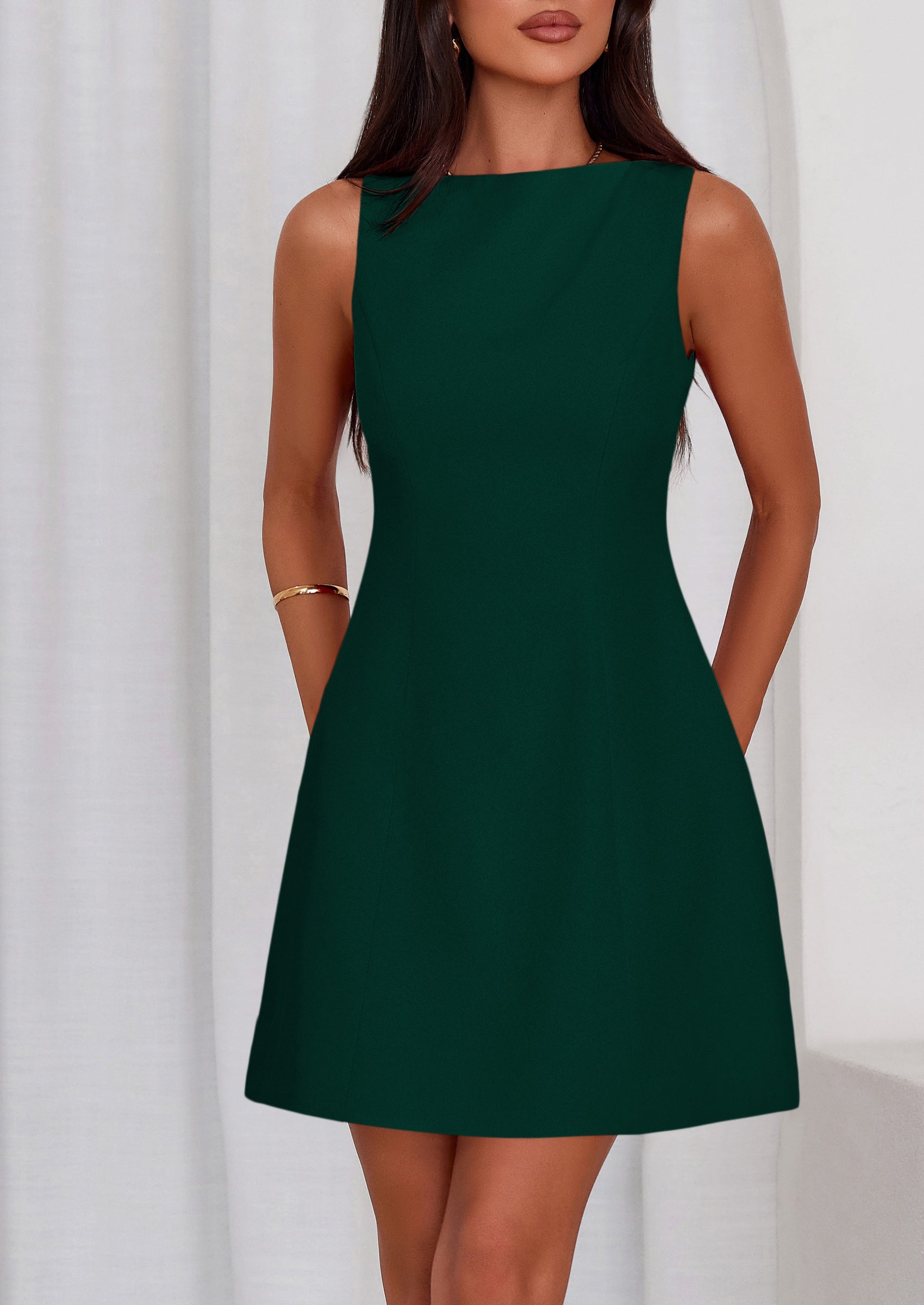 PRETTYGARDEN Womens Formal Short Dresses Summer Sleeveless Boat Neck A Line Elegant Mini Cocktail Party Dress