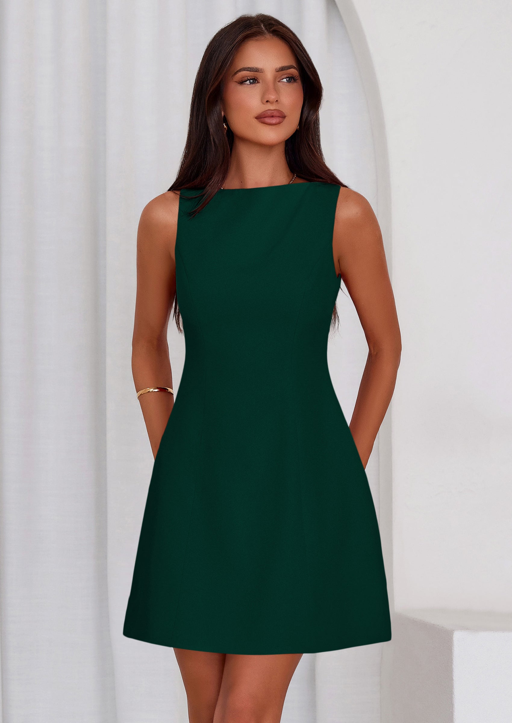 PRETTYGARDEN Womens Formal Short Dresses Summer Sleeveless Boat Neck A Line Elegant Mini Cocktail Party Dress