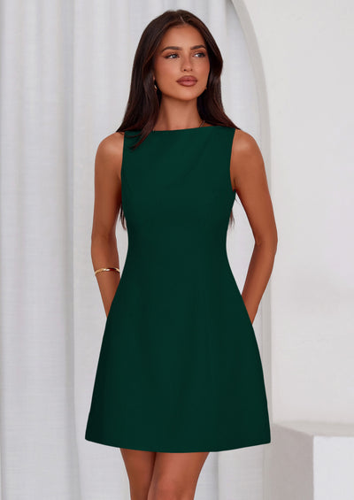 PRETTYGARDEN Womens Formal Short Dresses Summer Sleeveless Boat Neck A Line Elegant Mini Cocktail Party Dress