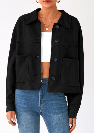 PRETTYGARDEN Women's Faux Suede Cropped Jacket Casual Lightweight Fall Fashion Winter Coats Outerwear Trendy Clothes