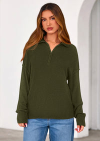 PRETTYGARDEN Womens Sweaters Quarter Zip Pullover Early Fall Fashion Long Sleeve V Neck Collared Knit Winter Jumper Tops