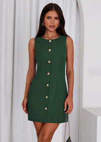 PRETTYGARDEN Work Dresses for Women Spring Business Formal Short Dress Sleeveless Button Down Elegant Office Outfits