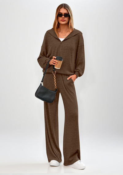 PRETTYGARDEN Women's 2 Piece Fall Lounge Sets Zip Up Hoodie Wide Leg Pants Tracksuit Matching Travel Outfits Clothes