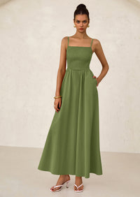 PRETTYGARDEN Women's Smocked Maxi Dresses Beach Sundress Casual Spaghetti Strap Swing A Line Long Flowy Dress