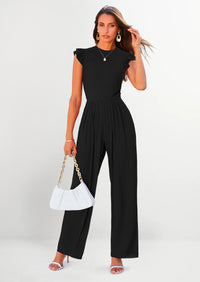 PRETTYGARDEN Casual Ruffle Cap Sleeves Romper Crew Neck Rib Knit One Piece Outfits