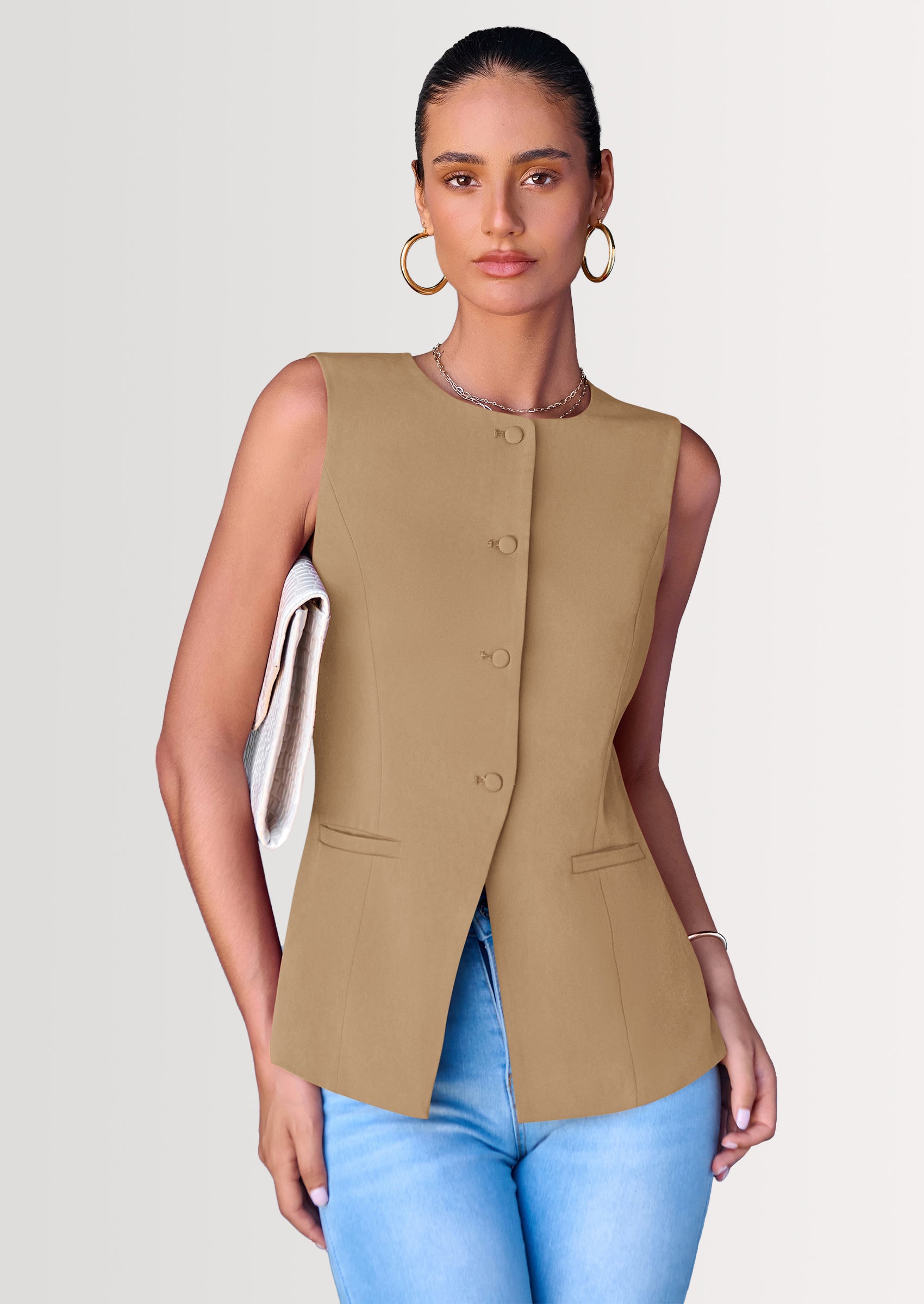 PRETTYGARDEN Women's Suit Vest Tops Summer Dressy Casual Business Button Sleeveless Trendy Fashion Blazer Waistcoat