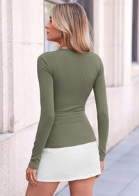 PRETTYGARDEN Womens Long Sleeve Tops Casual Fall Fashion 2026 Lace Square Neck Fitted Ribbed Knit Tee Shirts Winter Clothing
