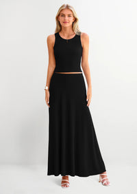 PRETTYGARDEN 2 Piece Maxi Skirt Sets Casual Knit Cropped Tank Top High Waisted Long Skirts Outfit