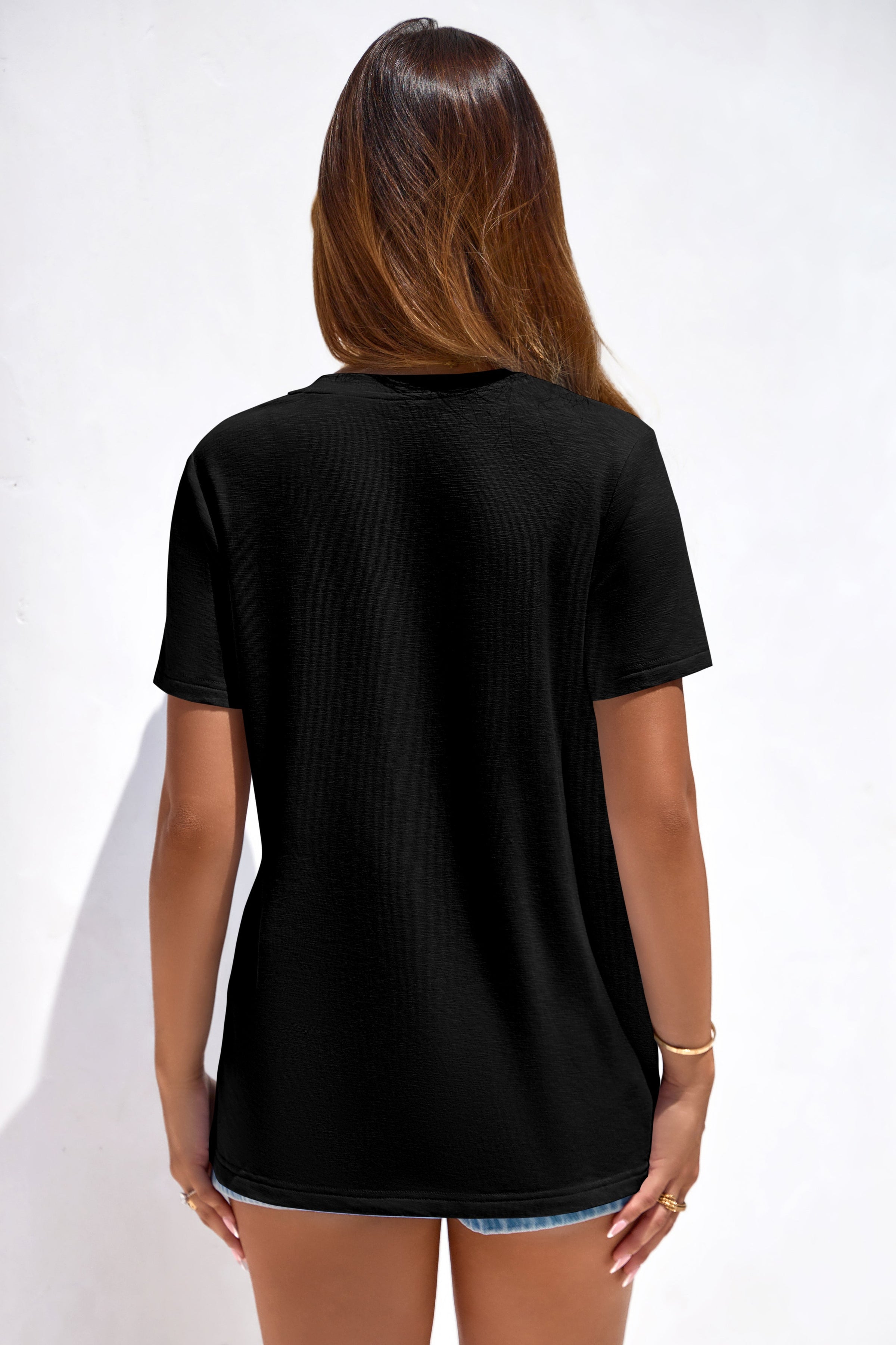 PRETTYGARDEN Women's V Neck T Shirts Summer Short Sleeve Spring Going Out Tops Casual Loose Fit Basic Tees Beach Clothes PRETTYGARDEN