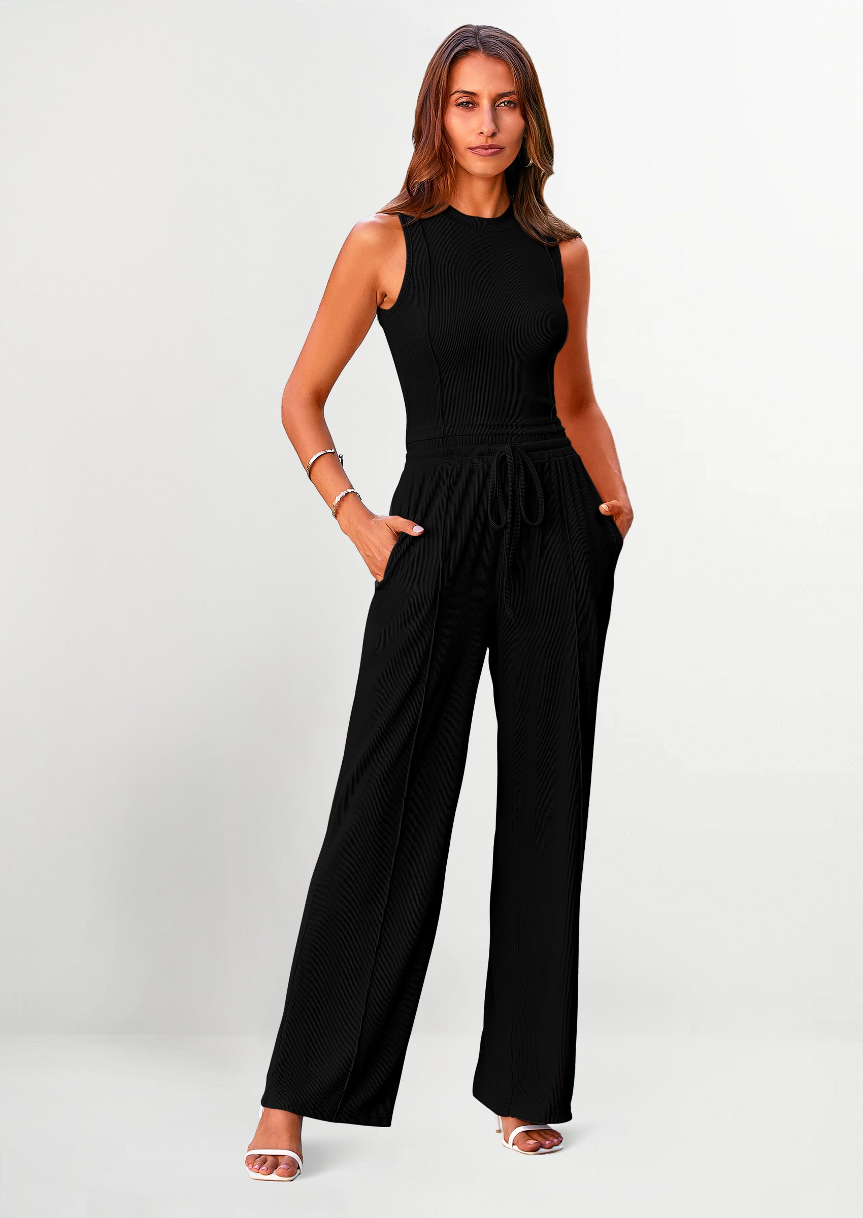 PRETTYGARDEN Women's Summer 2 Piece Loungewear Set Cropped Tank Top Wide Leg Sweatpants Tracksuit Casual Outfits