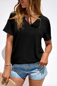 PRETTYGARDEN Women's V Neck T Shirts Summer Short Sleeve Spring Going Out Tops Casual Loose Fit Basic Tees Beach Clothes PRETTYGARDEN