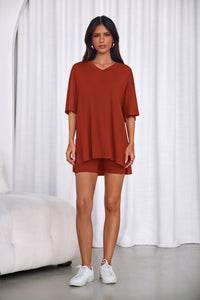 PRETTYGARDEN 2 Piece Sets for Women Summer Lounge Short Set Spring Matching Biker Shorts V Neck Oversized Shirt Clothing PRETTYGARDEN