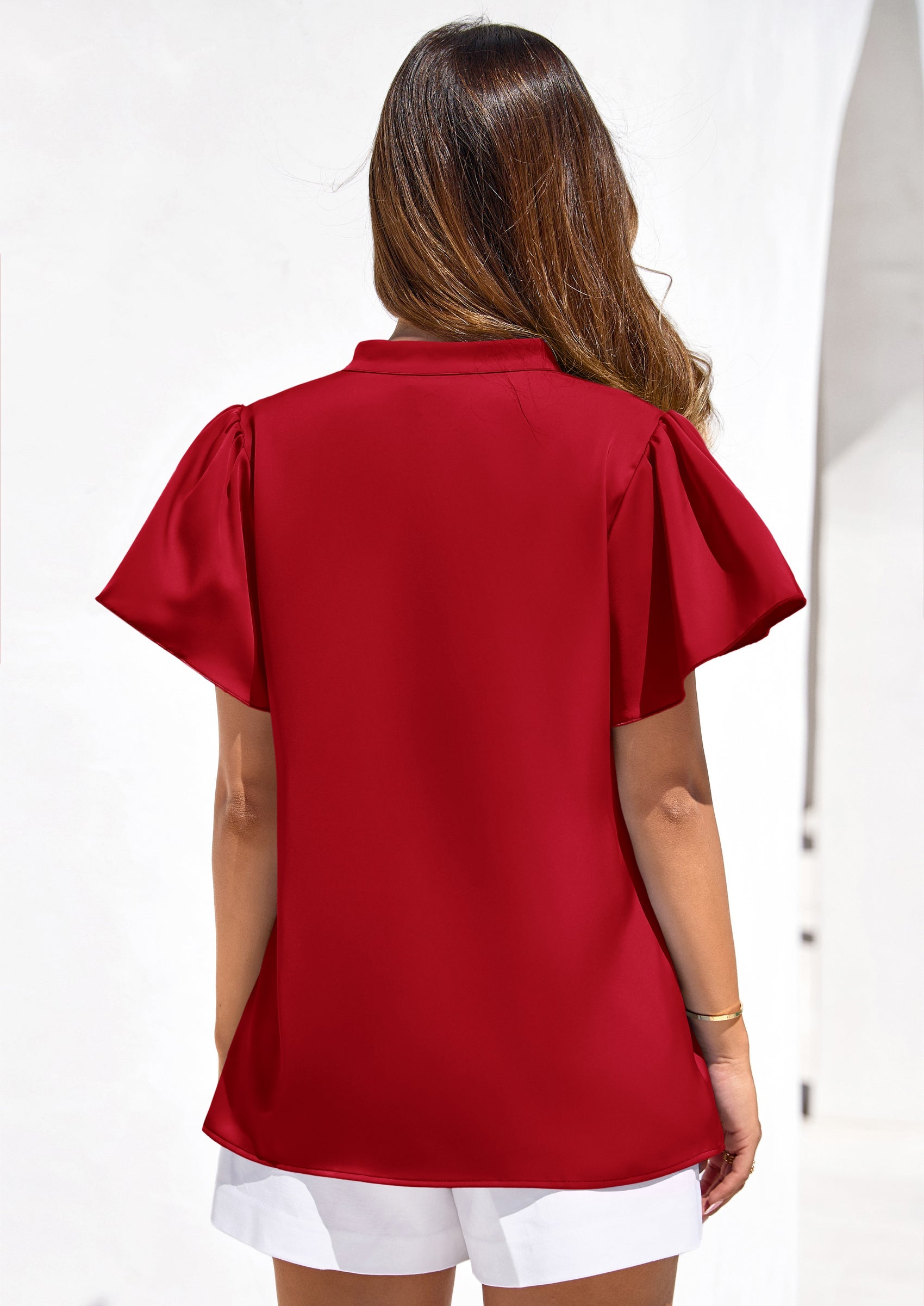 PRETTYGARDEN Women's Summer Blouses Dressy Casual Ruffle Cap Sleeve V Neck Business Work Trendy Cute Tops Spring Outfits PRETTYGARDEN