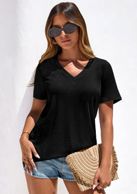 PRETTYGARDEN Women's V Neck T Shirts Summer Short Sleeve Spring Going Out Tops Casual Loose Fit Basic Tees Beach Clothes PRETTYGARDEN