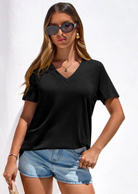 PRETTYGARDEN Women's V Neck T Shirts Summer Short Sleeve Spring Going Out Tops Casual Loose Fit Basic Tees Beach Clothes PRETTYGARDEN