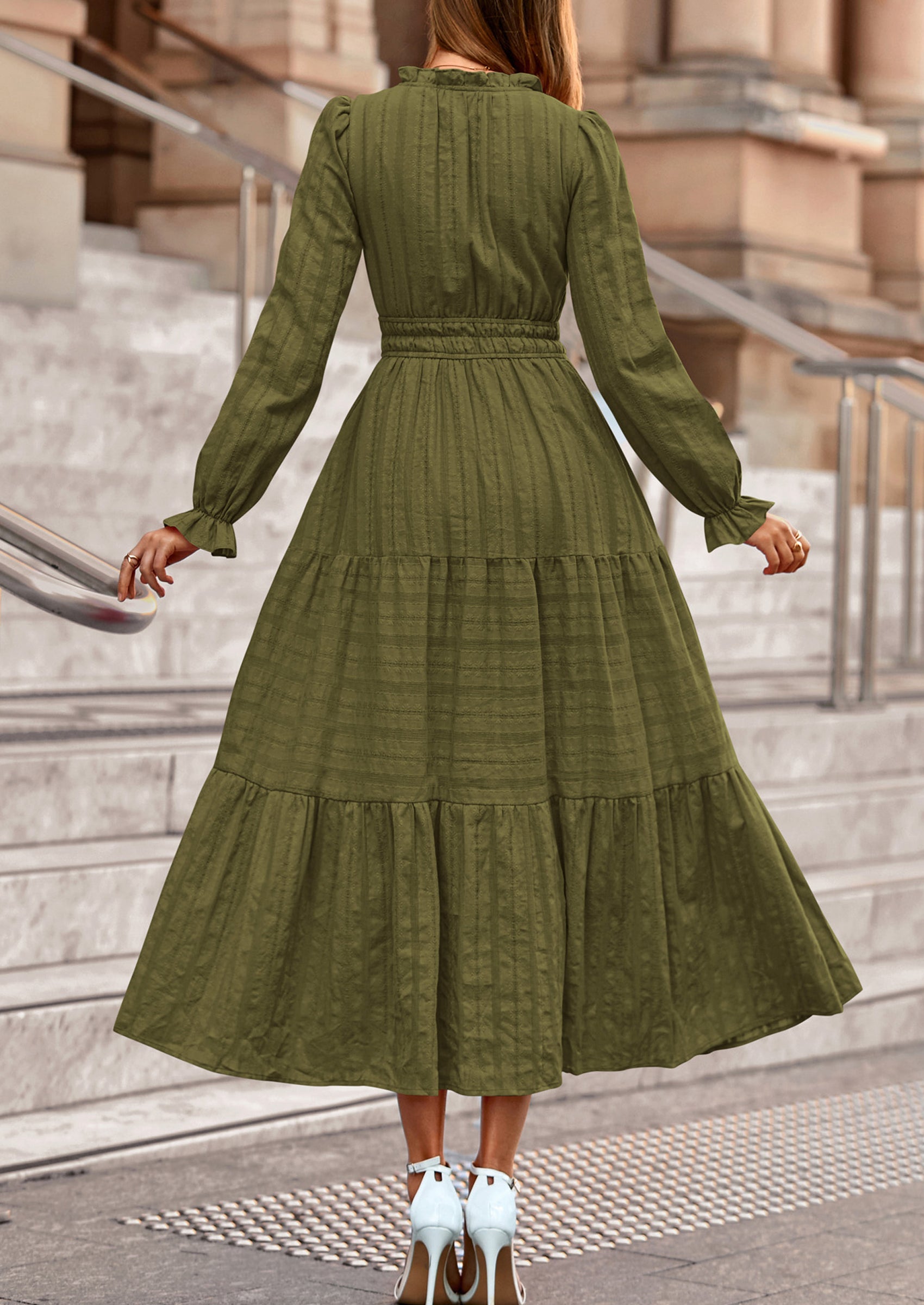 PRETTYGARDEN Women's Fall Wedding Guest Dresses Long Sleeve V Neck Flowy Elegant Holiday Party Maxi Dress with Pockets