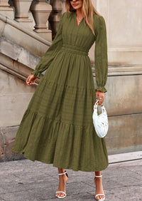 PRETTYGARDEN Women's Fall Wedding Guest Dresses Long Sleeve V Neck Flowy Elegant Holiday Party Maxi Dress with Pockets