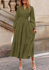 PRETTYGARDEN Women's Fall Wedding Guest Dresses Long Sleeve V Neck Flowy Elegant Holiday Party Maxi Dress with Pockets