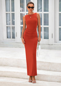 PRETTYGARDEN Women's Semi Formal Midi Dresses Sleeveless Ruched Bodycon Long Elegant Cocktail Wedding Guest Dress