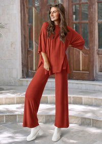 PRETTYGARDEN Women's 2 Piece Outfits Casual Short Sleeve Pullover Tops and Wide Leg Pants Lounge Sets Tracksuits