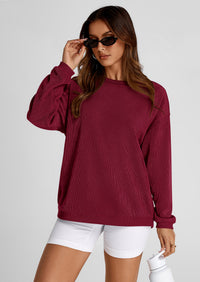 PRETTYGARDEN Women's Oversized Sweatshirt 2025 Fall Fashion Clothes Ribbed Corduroy Long Sleeve Going Out Pullover Tops