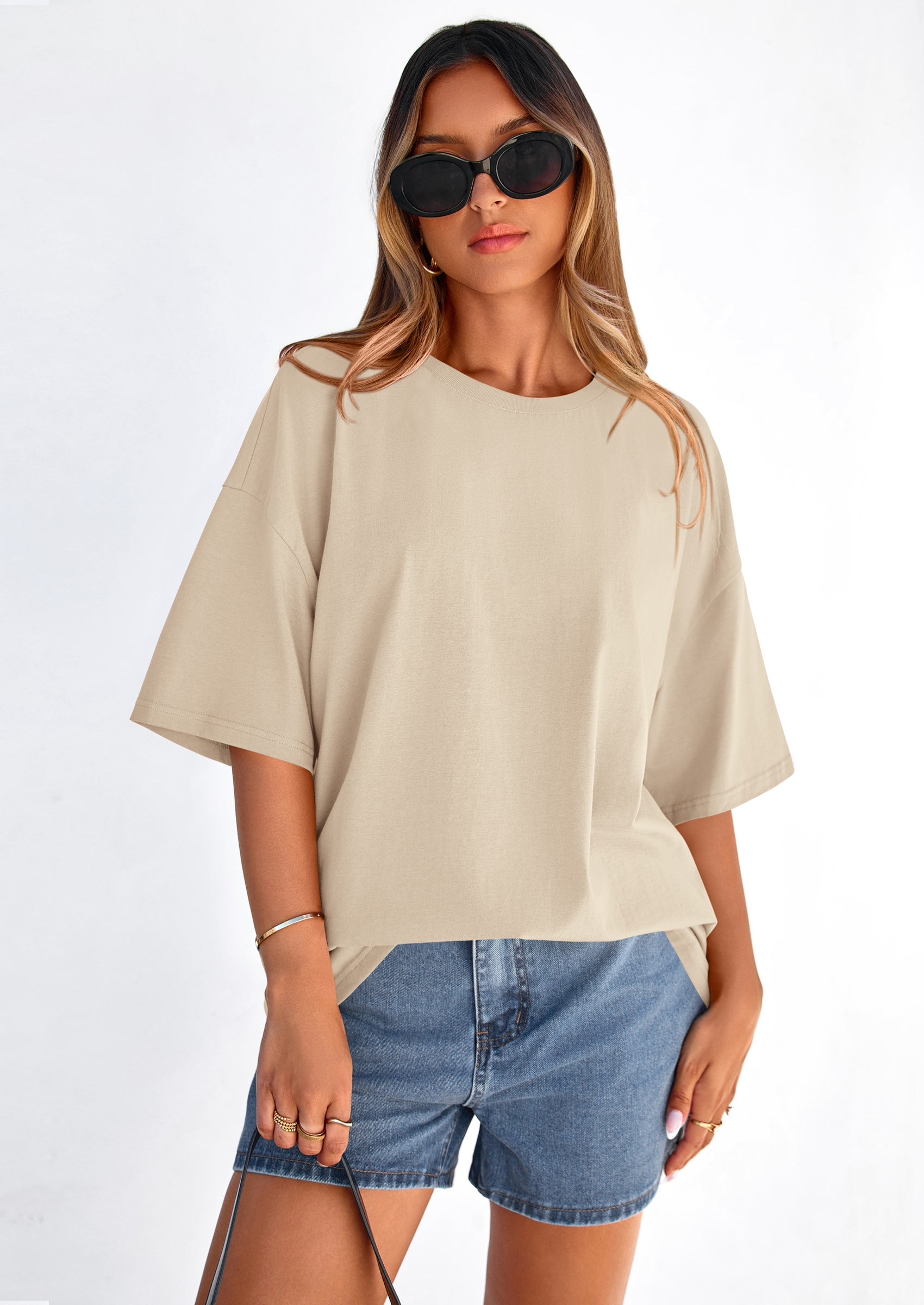 PRETTYGARDEN Women's Spring Going Out Tops Casual Short Sleeve Crewneck Loose Fit Basic Cute Tee Shirts Summer Outfits PRETTYGARDEN