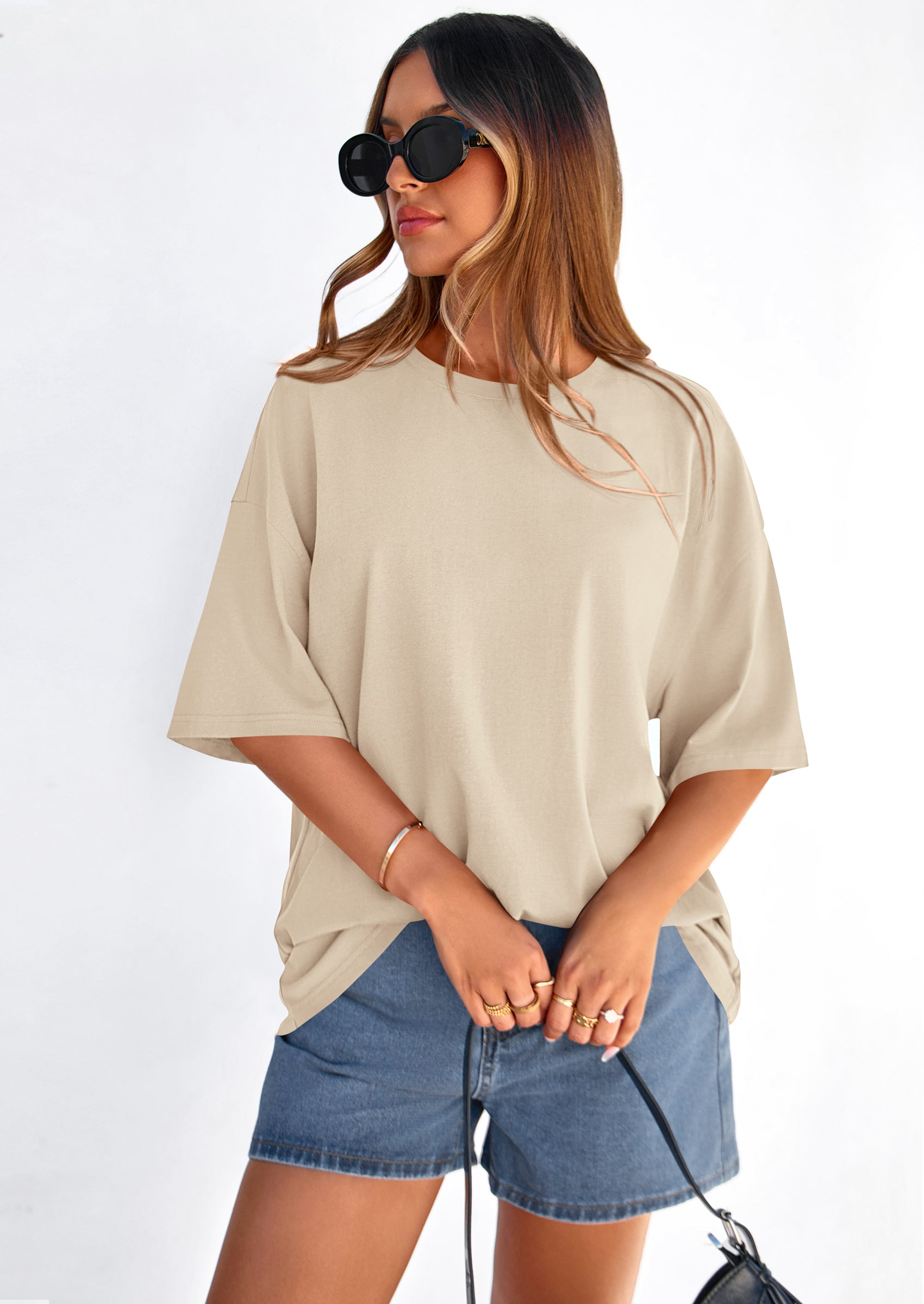 PRETTYGARDEN Women's Spring Going Out Tops Casual Short Sleeve Crewneck Loose Fit Basic Cute Tee Shirts Summer Outfits PRETTYGARDEN