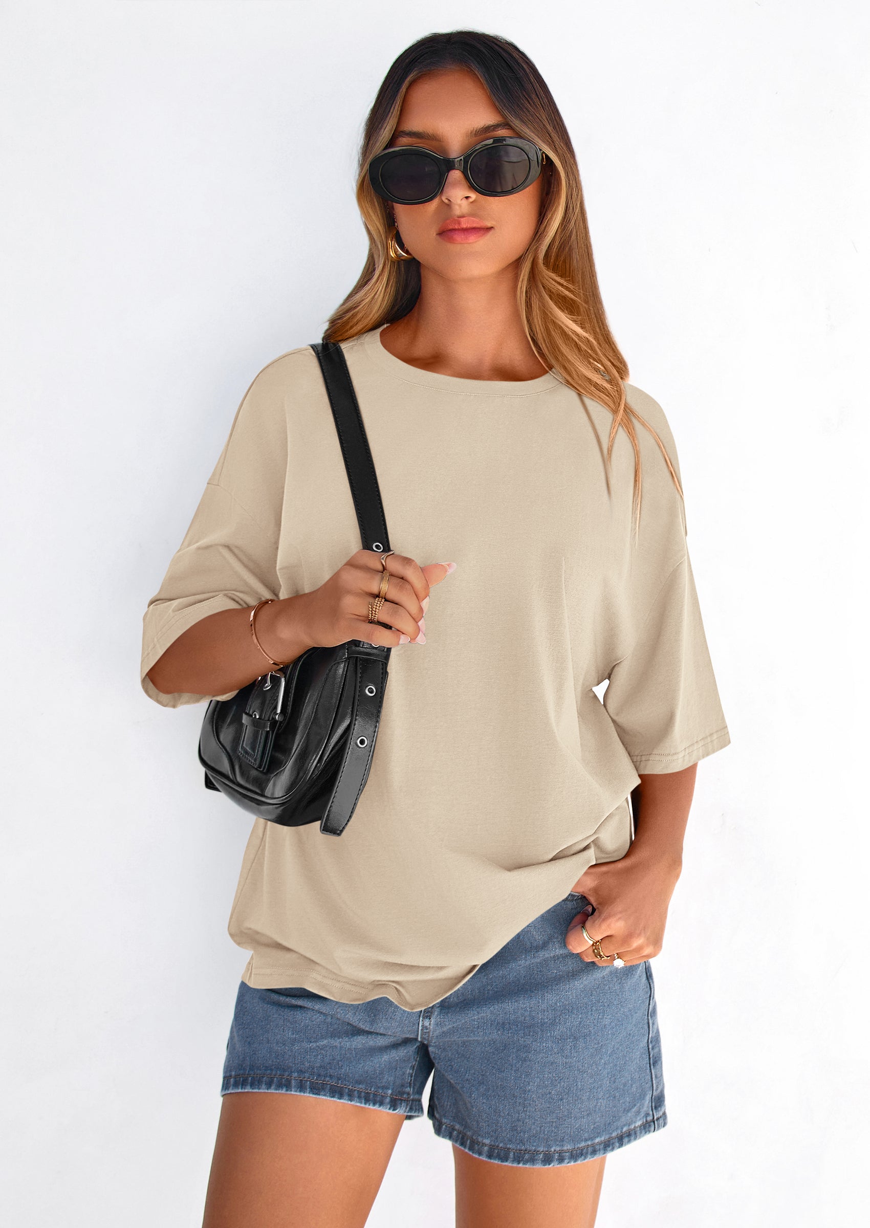 PRETTYGARDEN Women's Spring Going Out Tops Casual Short Sleeve Crewneck Loose Fit Basic Cute Tee Shirts Summer Outfits PRETTYGARDEN