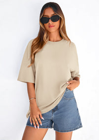 PRETTYGARDEN Women's Spring Going Out Tops Casual Short Sleeve Crewneck Loose Fit Basic Cute Tee Shirts Summer Outfits PRETTYGARDEN